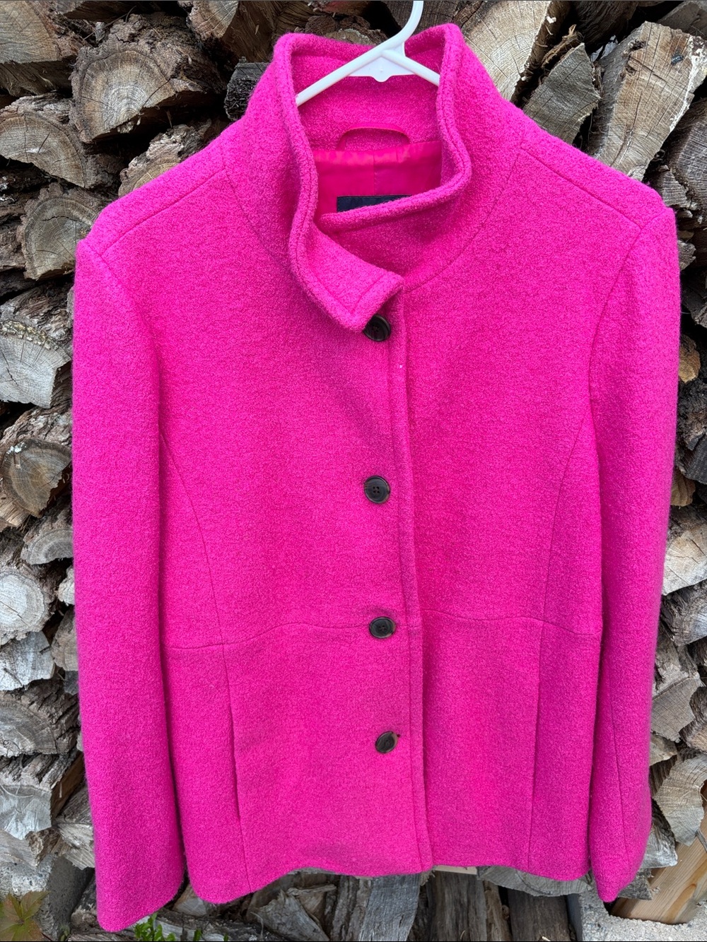 Lands' End Women's Hot Pink Boiled Wool-Blend Pea Coat